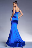 Royal Blue Mermaid Corset Satin Long Prom Dress with Beading