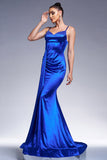 Royal Blue Mermaid Corset Satin Long Prom Dress with Beading