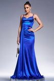 Royal Blue Mermaid Corset Satin Long Prom Dress with Beading