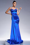 Royal Blue Mermaid Corset Satin Long Prom Dress with Beading