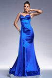 Royal Blue Mermaid Corset Satin Long Prom Dress with Beading