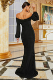 Black Off the Shoulder Mermaid Long Prom Dress with Sleeves
