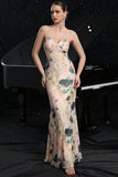 Blush Print Mermaid Long Prom Dress with Back Slit