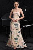 Blush Print Mermaid Long Prom Dress with Back Slit