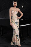 Blush Print Mermaid Long Prom Dress with Back Slit
