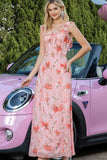 Blush Floral Print Sheath Long Prom Dress with String