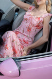 Blush Floral Print Sheath Long Prom Dress with String