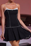 Black A Line Satin Striped Short Homecoming Dress