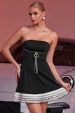 Black A Line Strapless Short Homecoming Dress with Ruffles