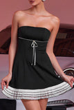 Black A Line Strapless Short Homecoming Dress with Ruffles