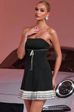 Black A Line Strapless Short Homecoming Dress with Ruffles