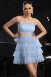 Sparkly Blue Sequin Corset Tiered Short Homecoming Dress with Ruffles