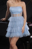 Sparkly Blue Sequin Corset Tiered Short Homecoming Dress with Ruffles