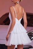 White Tulle A Line Tiered Short Homecoming Dress with Ruffles