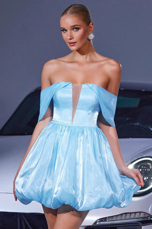 Blue A Line Lace Up Back Short Homecoming Dress
