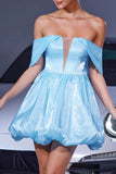 Blue A Line Lace Up Back Short Homecoming Dress