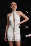 Sparkly White Beaded Short Tight Homecoming Dress