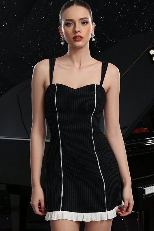Black Bodycon Striped Short Tight Homecoming Dress with Ruffles
