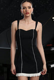 Black Bodycon Striped Short Tight Homecoming Dress with Ruffles