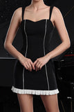 Black Bodycon Striped Short Tight Homecoming Dress with Ruffles