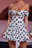 Black and White Polka Dots A Line Cut Out Short Vintage Homecoming Dress