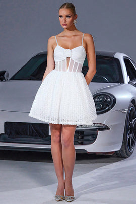 White Floral A Line Corset Short Homecoming Dress with Keyhole