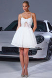 White Floral A Line Corset Short Homecoming Dress with Keyhole
