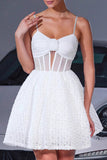 White Floral A Line Corset Short Homecoming Dress with Keyhole