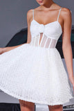 White Floral A Line Corset Short Homecoming Dress with Keyhole