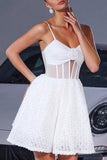 White Floral A Line Corset Short Homecoming Dress with Keyhole