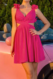 Fuchsia Cut Out A Line V-Neck Short Homecoming Dress with Ruffles