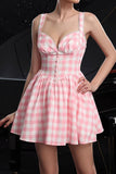Blush A Line Plaid Short Vintage Homecoming Dress