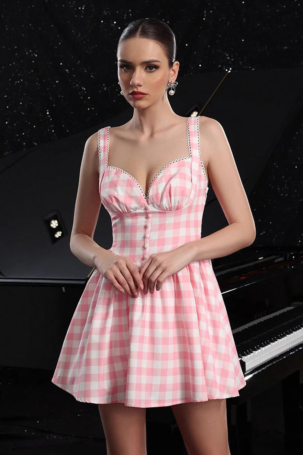 Blush A Line Plaid Short Vintage Homecoming Dress