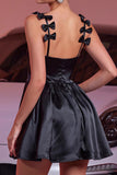Black Satin A Line Short Homecoming Dress with Bows