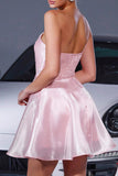 Blush Floral Organza A Line Short Homecoming Dress