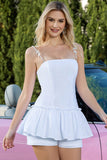 White Satin 2 Piece A Line Spaghetti Straps Short Homecoming Shorts Set