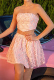 Blush 2 Piece A Line Floral Short Homecoming Dress