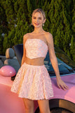 Blush 2 Piece A Line Floral Short Homecoming Dress