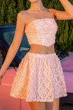 Blush 2 Piece A Line Floral Short Homecoming Dress