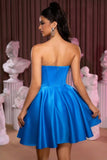 Strapless Royal Blue Corset A Line Cocktail Dress With Beading