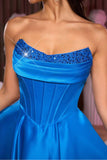 Strapless Royal Blue Corset A Line Cocktail Dress With Beading