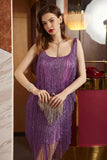 Purple Scoop Neck Backless Short Homecoming Dress with Fringes