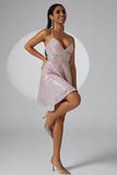 Sparkly Lilac Spaghetti Straps Sequins Short Homecoming Dress
