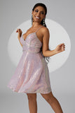 Sparkly Lilac Spaghetti Straps Sequins Short Homecoming Dress