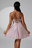 Sparkly Lilac Spaghetti Straps Sequins Short Homecoming Dress