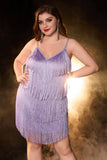 Sparkly Hot Pink Spaghetti Straps Short Plus Size Homecoming Dress with Fringes