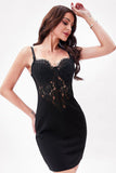 Black Spaghetti Straps Short Bodycon Homecoming Dress with Appliques