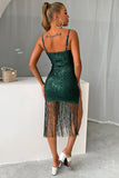 Sparkly Burgundy Sequins Short Homecoming Dress with Fringes