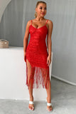 Sparkly Burgundy Sequins Short Homecoming Dress with Fringes