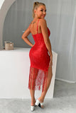 Sparkly Burgundy Sequins Short Homecoming Dress with Fringes